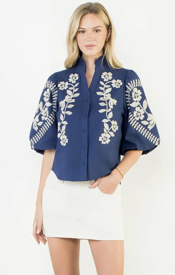 Polly Puff Sleeve Floral Embroidered Top