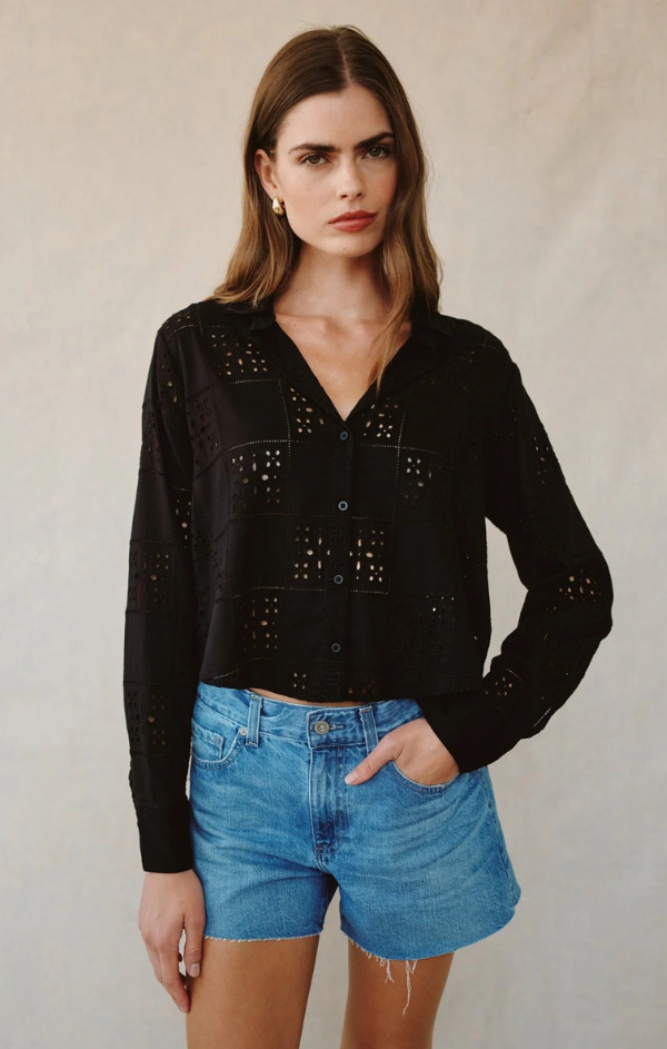 Contrast Button Down in Black