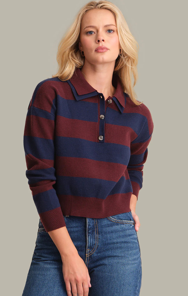 Lennon Double Johnny Collar Rugby Stripe Pullover