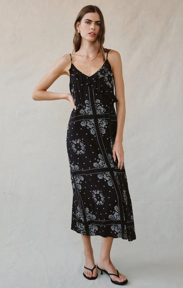 Ruffle Cami Midi Dress in Bandana Print