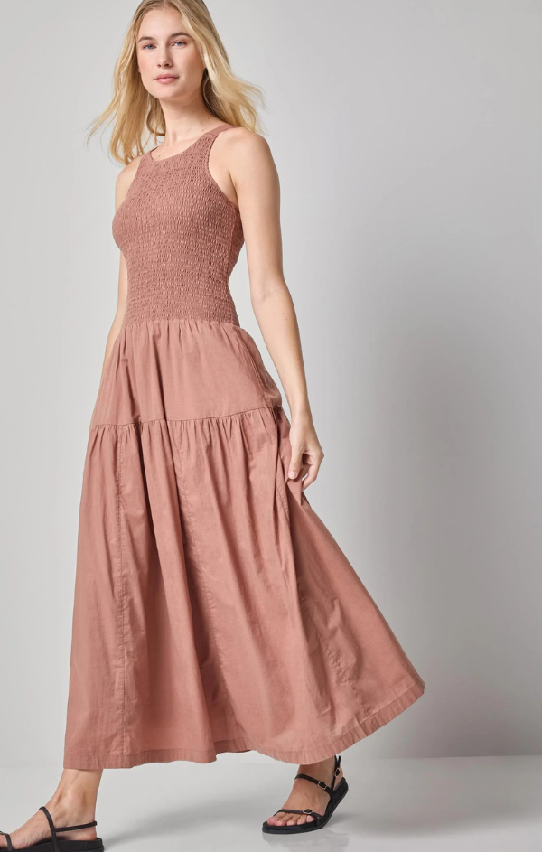 smocked bodice maxi dress Bark / X-Small Waist Size:42