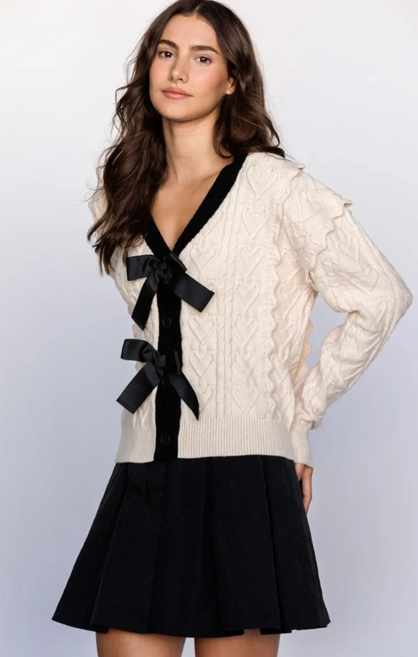 Holly Cable Knit Cardigan with Bows