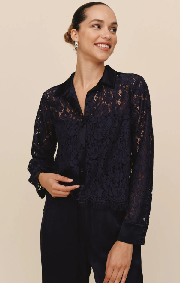 Lace Contrast Button Down
