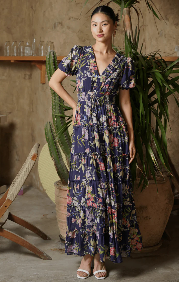 farrah maxi dress Farrah Tiered Maxi Dress Black Multi Black Multi / M