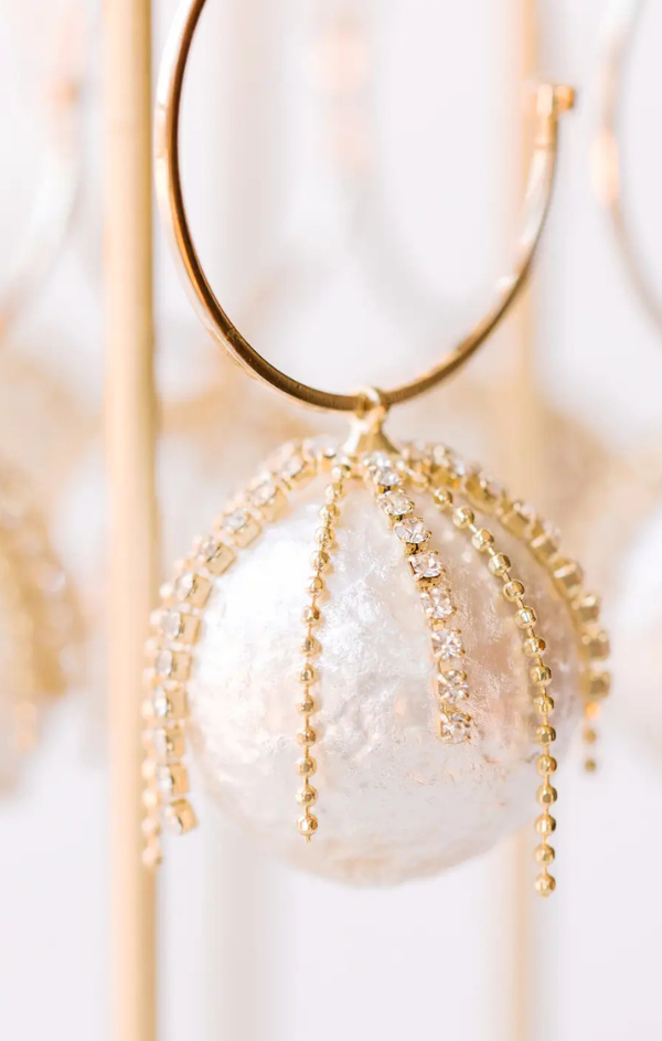 Diamond Fringe Holiday Pearl Hoop Earrings