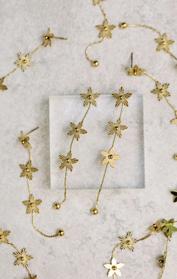 Gold Flower Duster Drop Earrings
