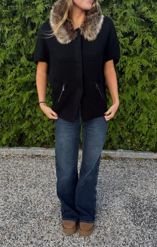Faux Fur Trim Cardigan