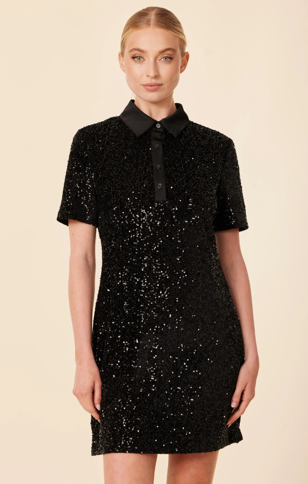 Sequin Polo Short Sleeve Dress Black / XS Sequin Polo Short Sleeve Dress Black / XS