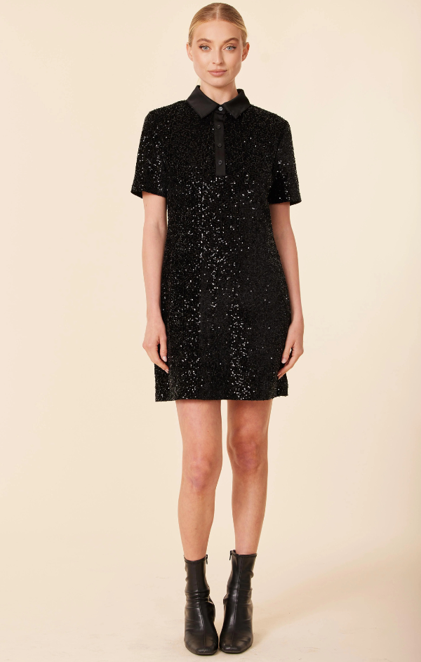 Sequin Polo Short Sleeve Dress Black / XS Sequin Polo Short Sleeve Dress Black / XS