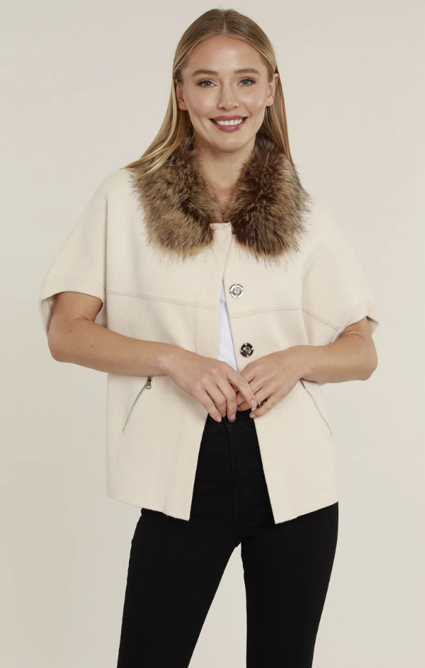 Faux Fur Trim Cardigan