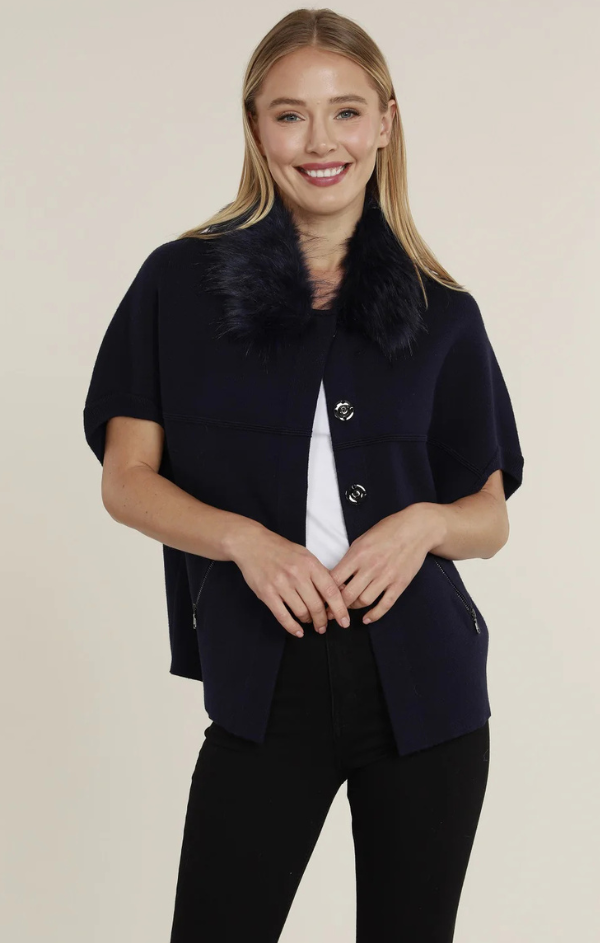 Faux Fur Trim Cardigan