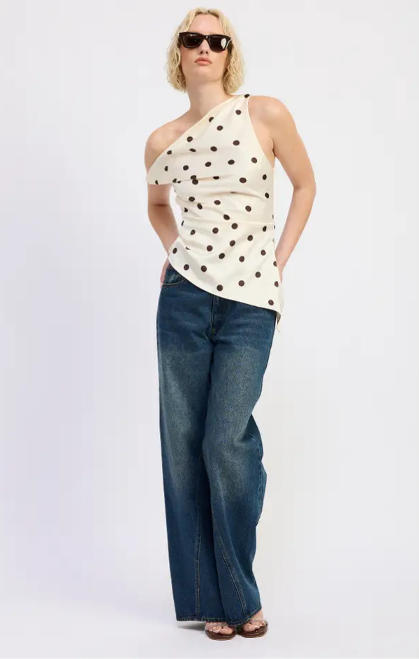 Polka Dot Espresso Asymmetric Top