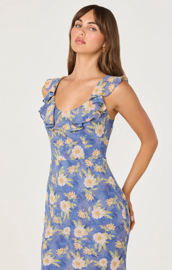 mint chiffon sleeve hook & eye bodycon dress ASTR the Label | Caroletta Ruffle-Neck Maxi in Blue Floral Color::#27-Forest Boyz II Men | Mermaid Prom Dresses Mini dress this dress captures a