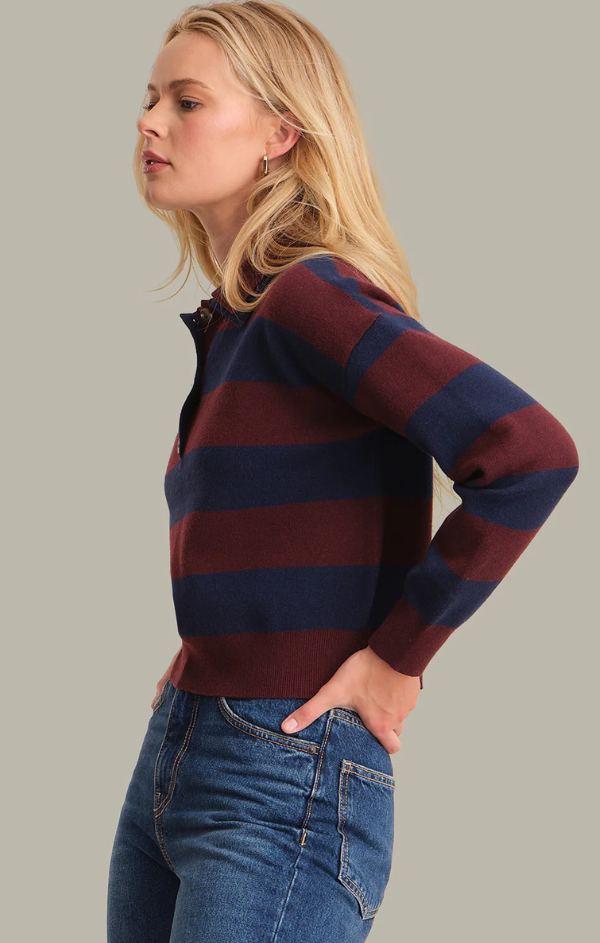 Lennon Double Johnny Collar Rugby Stripe Pullover
