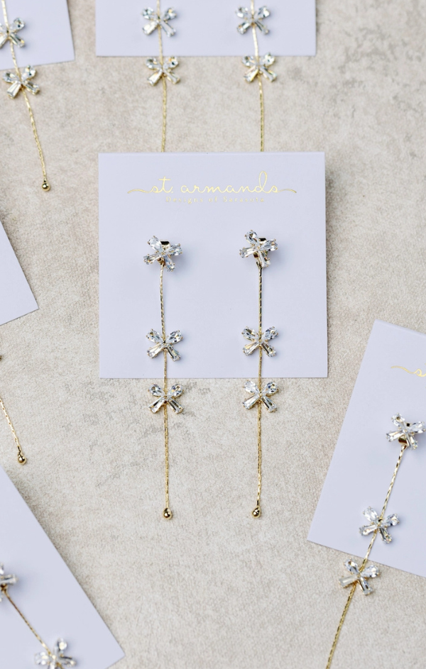 Diamond Bow Gold Duster Drop Holiday Earrings