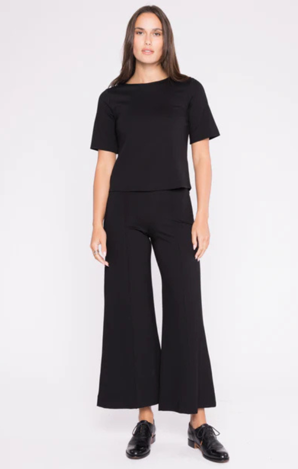 Ponte Knit Cropped Wide Leg Pant
