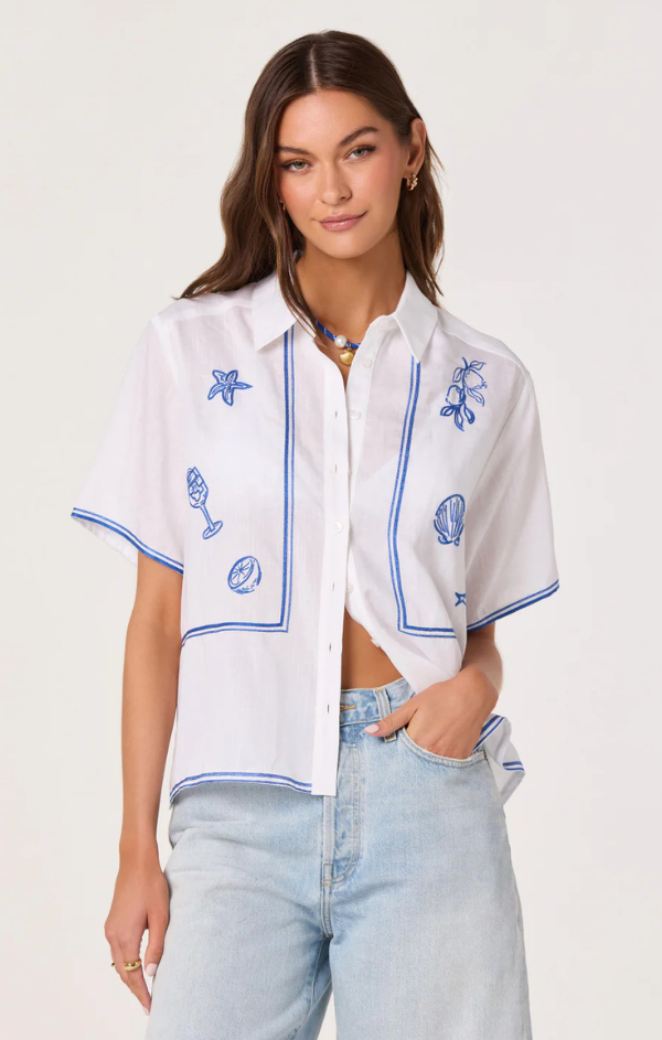 トップス Eaphi EMBROIDERY SHORT SLEEVE SHIRTS Trace Short Sleeve Shirt – Mint