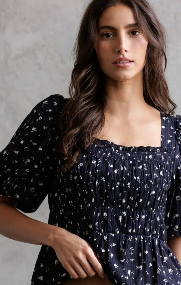 Melissa Pleated Puff Sleeve Top