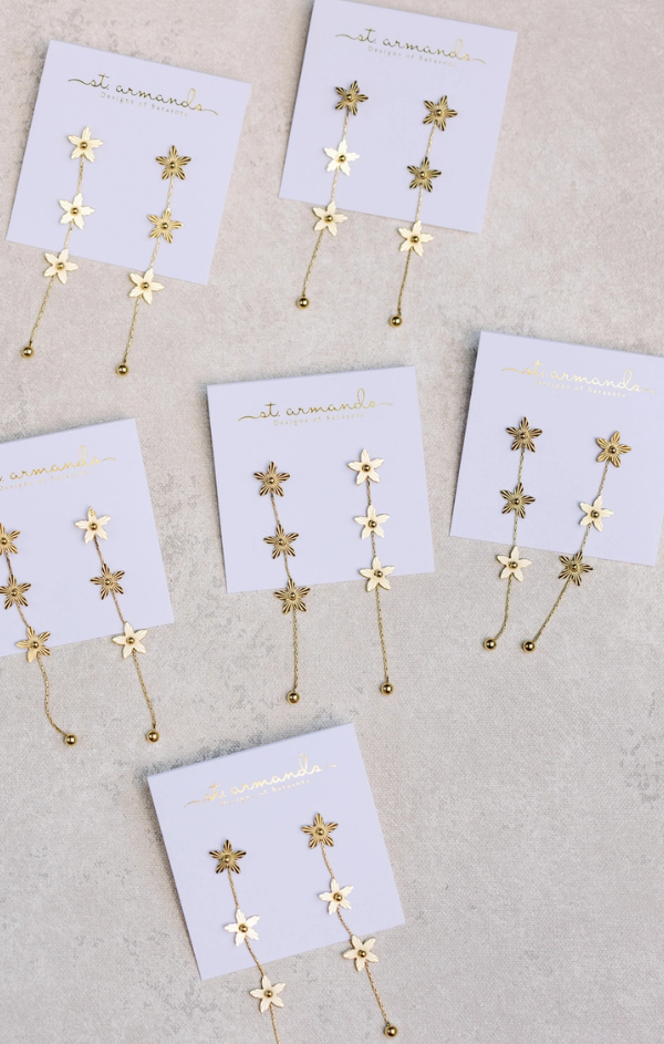 Gold Flower Duster Drop Earrings