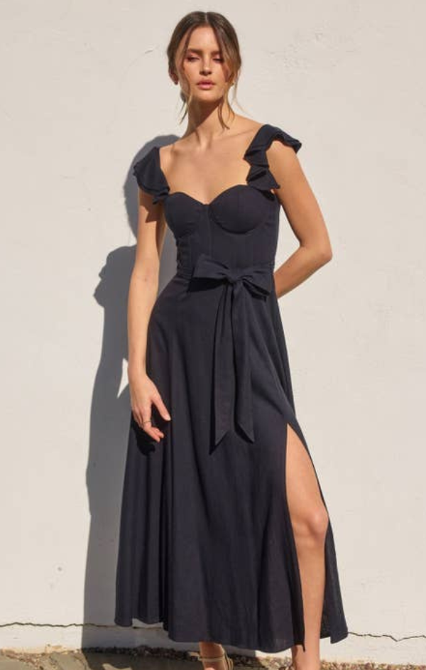 bustier linen dress Tailored Linen Bustier Maxi Dress - Birch