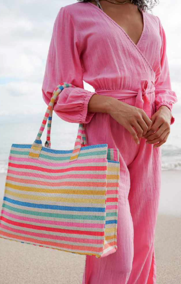 Striped Lurex Beach Bag