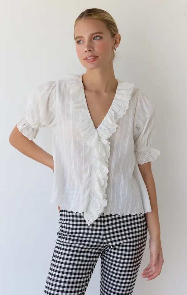 Viola V Neck Ruffle Blouse