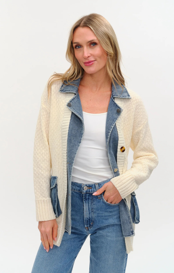 Rachel Mixed Media Denim Cardigan
