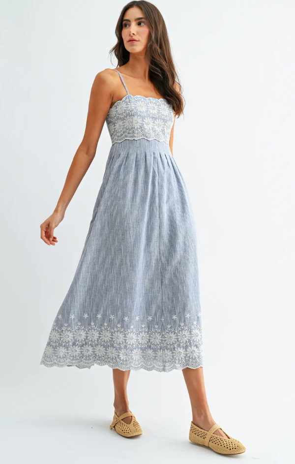 Pinstripe Midi With Embroidered Lace – Mint
