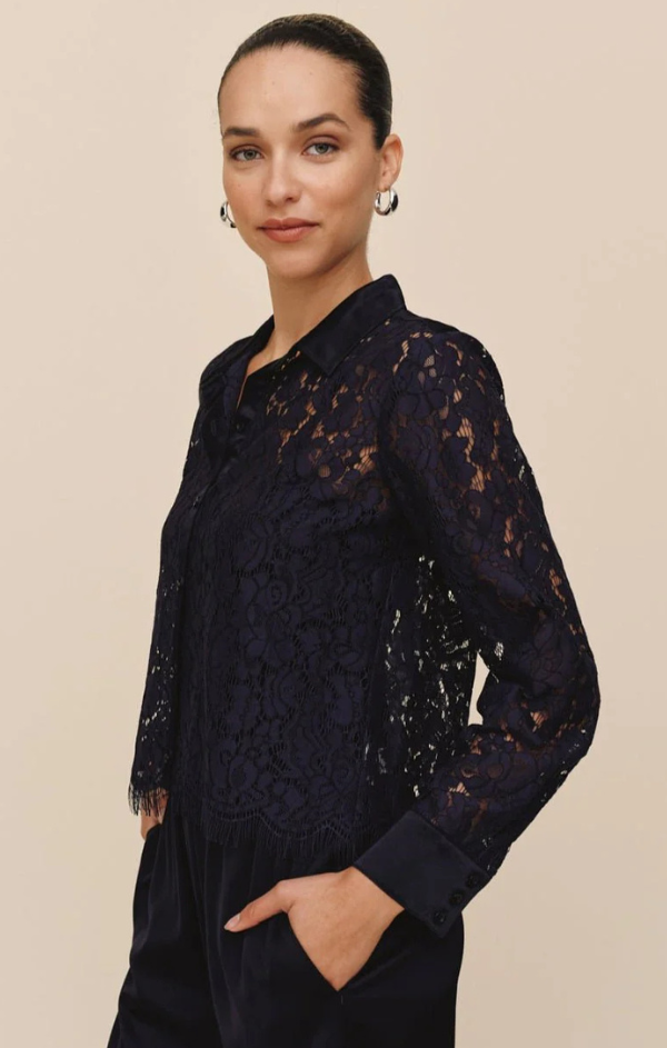 Lace Contrast Button Down