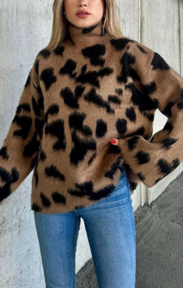 Oversized Leopard Mockneck Sweater Mint