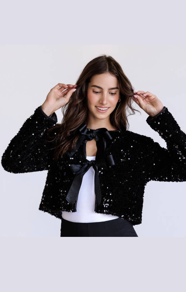 Onyx Sequin Bow Front Top