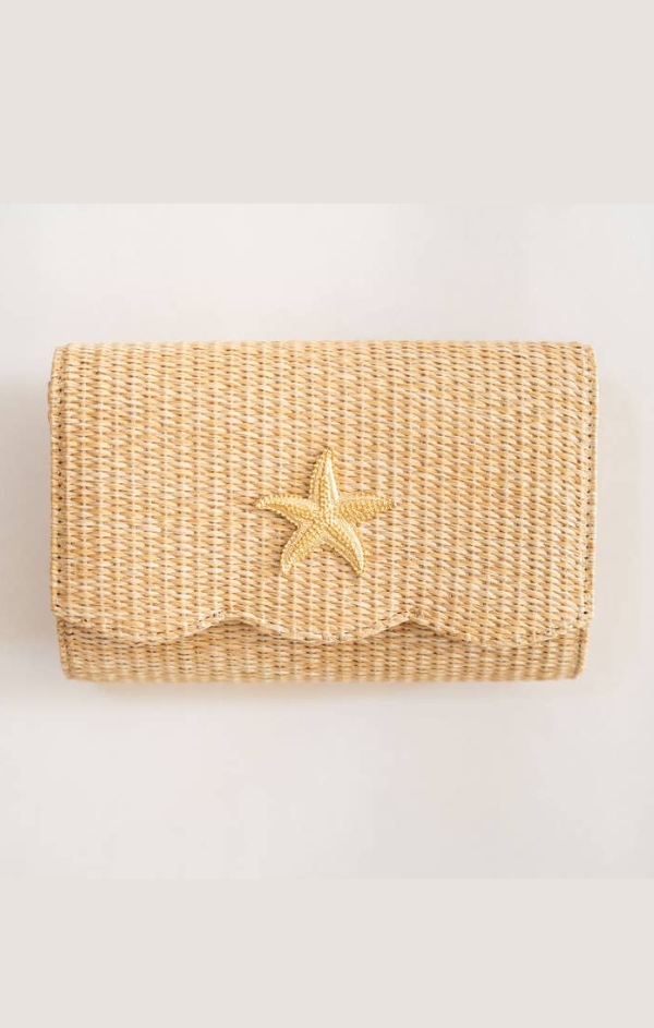 Scalloped Ruby Straw Clutch