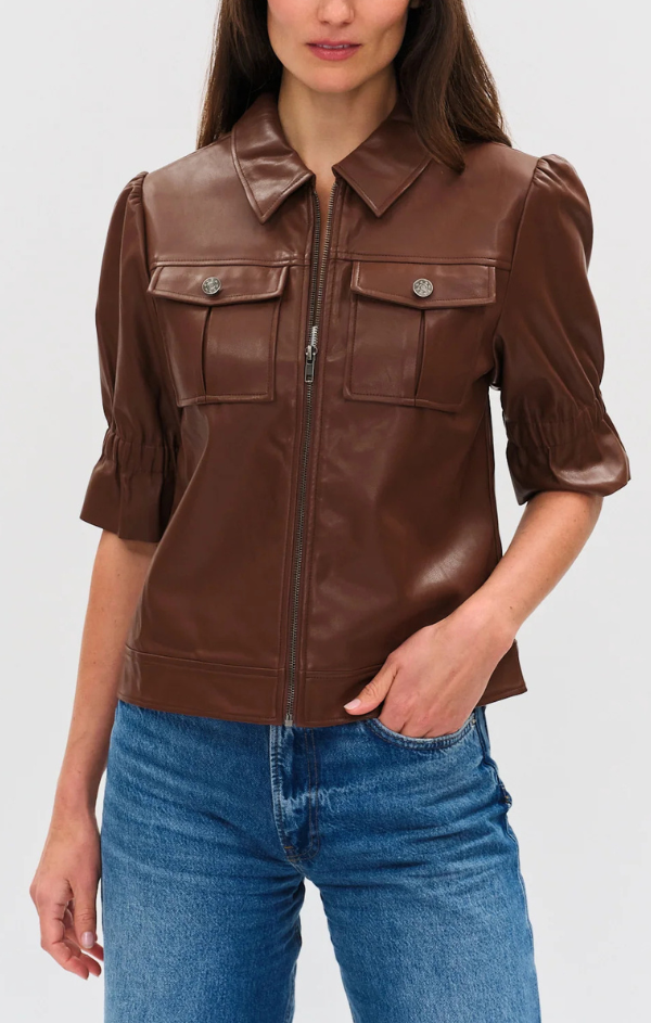 Jennifer Faux Leather Flutter Sleeve Jacket