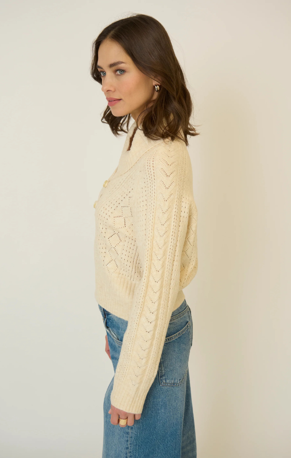Rayna Shawl Collar Pointelle Cable Pullover