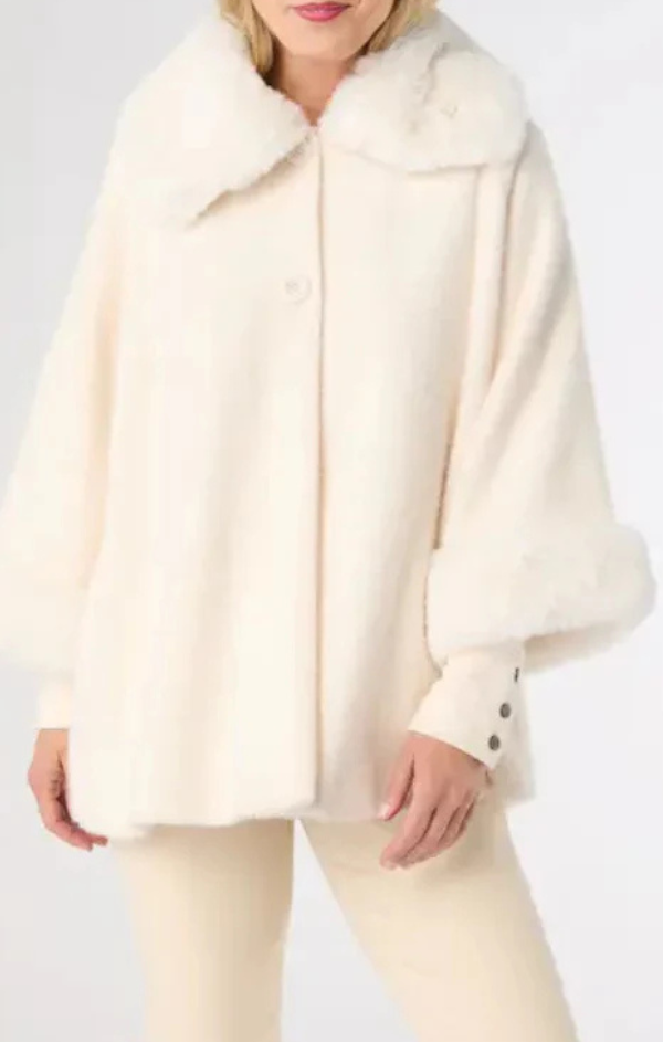Janara 3/4 Sleeve Faux Fur Button Wrap