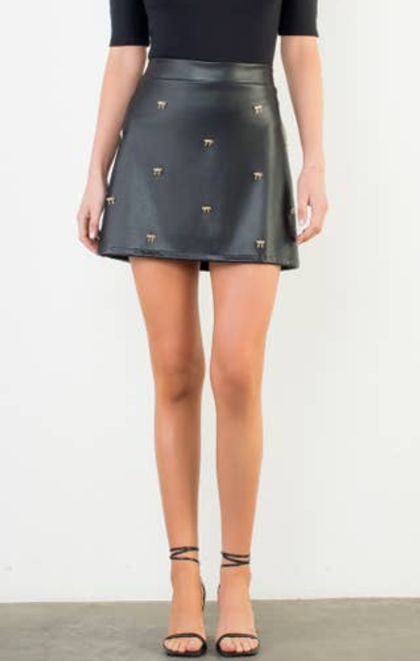 Millie Bow Charm Vegan Leather Skirt