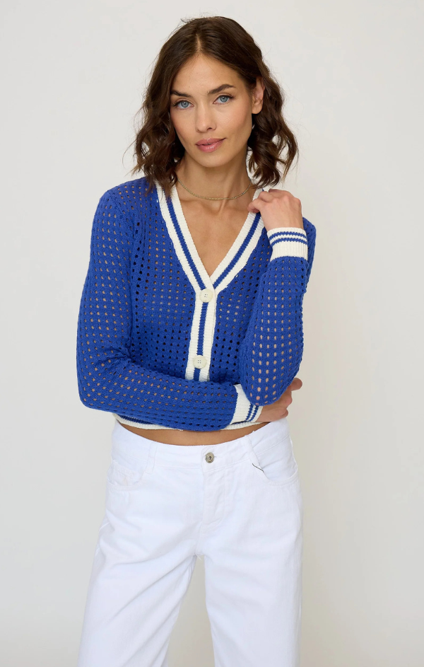 Junie Varsity Mesh Stitch Cardigan