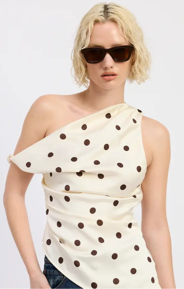 Polka Dot Espresso Asymmetric Top