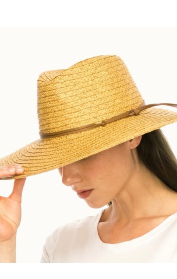 Straw Panama Hat w Knotted Tie