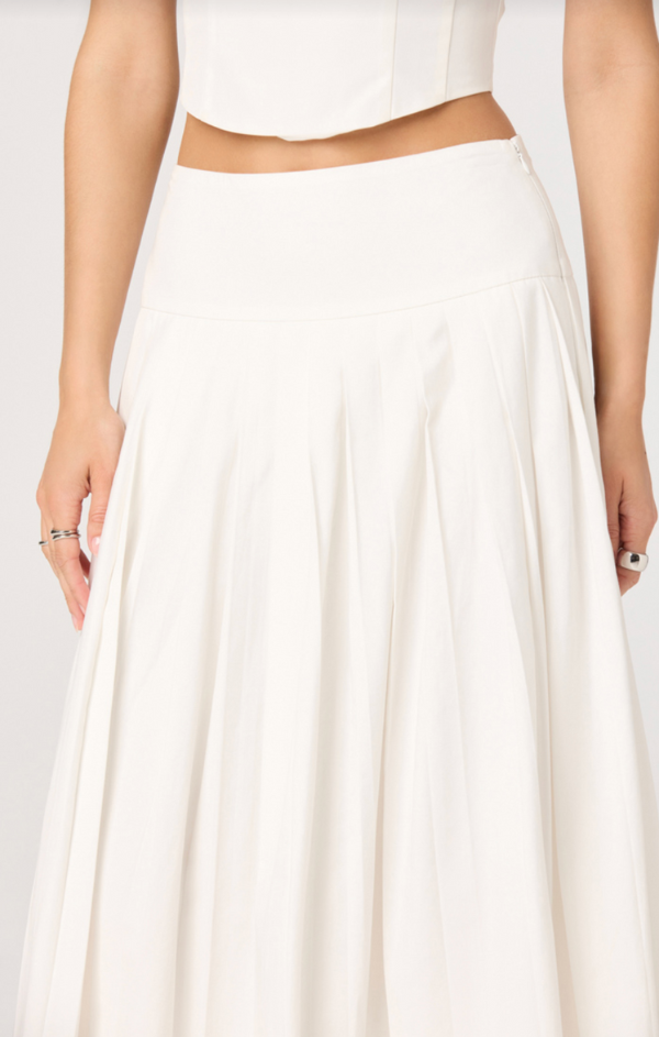 aubrianna midi dress ASTR the Label | Aubrianna Pleated Drop-Waist Midi Skirt in White