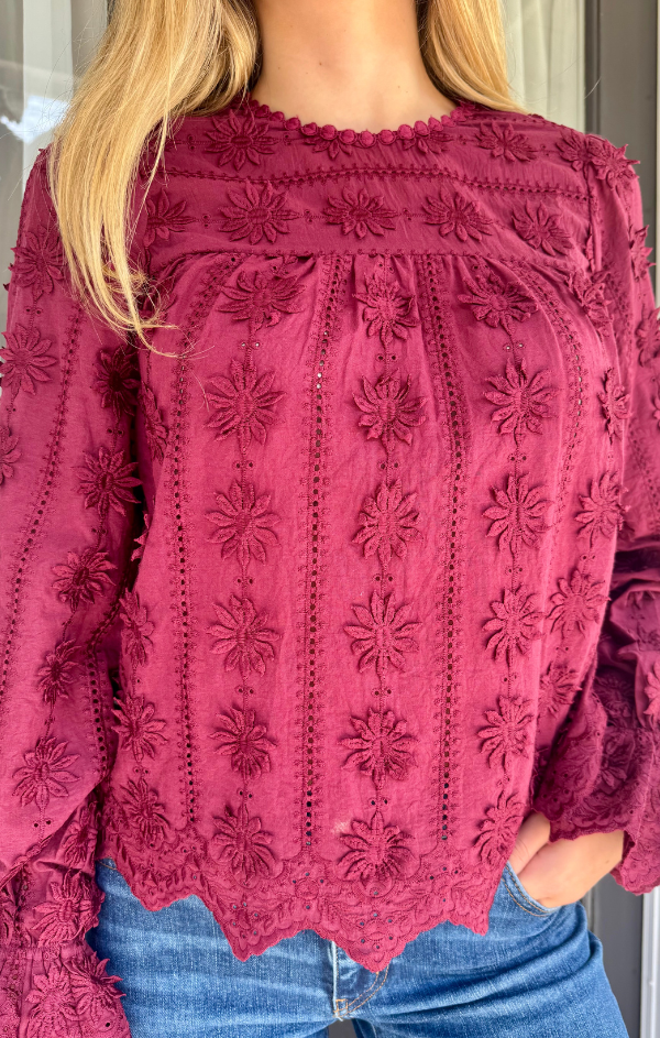 Tirza Linear Daisy Block Print Top