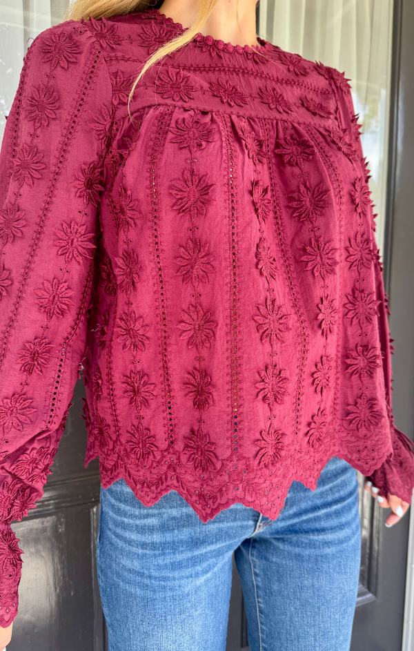 Tirza Linear Daisy Block Print Top