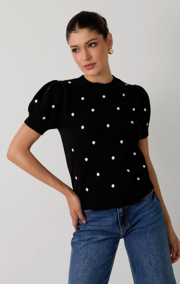 Polka Dot Puff Sleeve Sweater