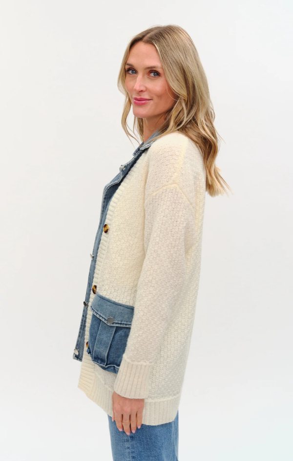 Rachel Mixed Media Denim Cardigan