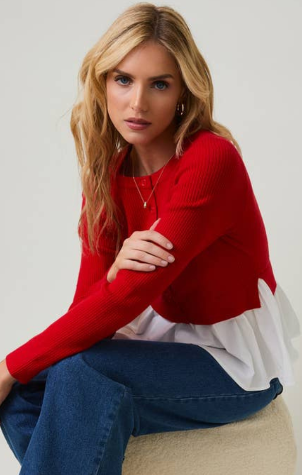 Josephine Knit and Woven Peplum Top