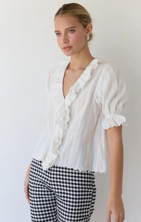 Viola V Neck Ruffle Blouse