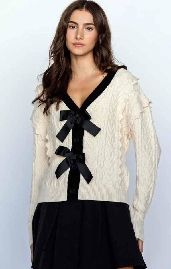 Holly Cable Knit Cardigan with Bows