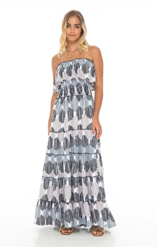 Mosaic Ruffle Long Dress Mint Mosaic Ruffle Long Dress Mint