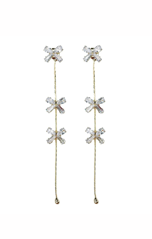 Diamond Bow Gold Duster Drop Holiday Earrings