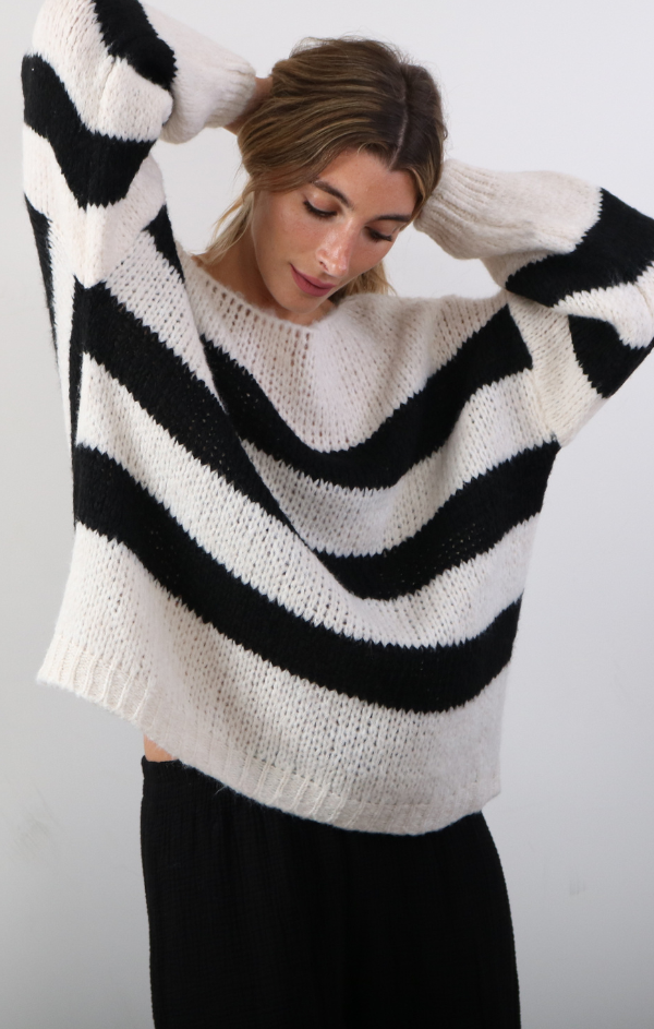 boat neck striped oversize sweater